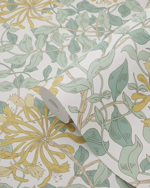 ESTAhome Tapete Blumen Türkis und Ockergelb - 50 x 900 cm - 131031