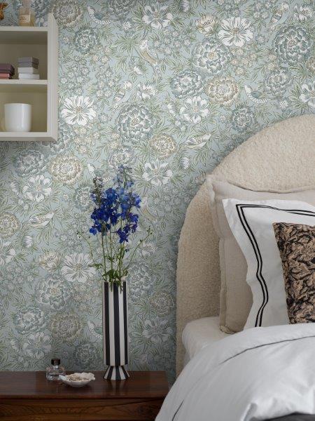 Borastapeter Tapete Blumen und Vögel Graublau - 53 cm x 10.05 m - 660862