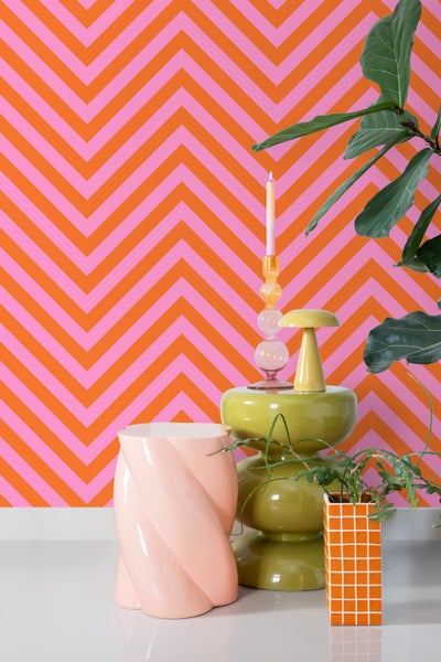 ESTAhome Tapete Zickzackmuster Orange und Rosa - 50 x 900 cm - 131406