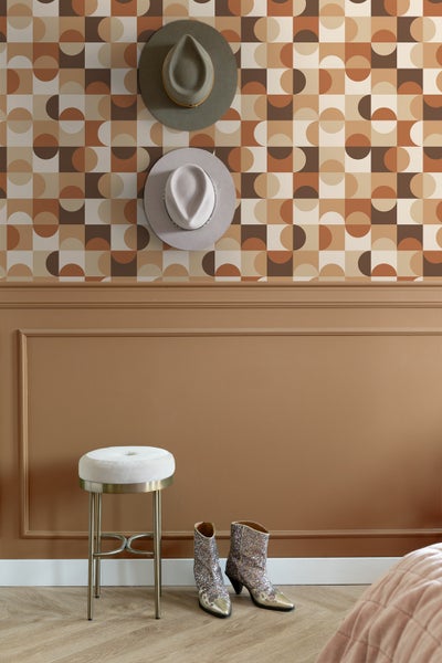 ESTAhome Tapete Kreise im Bauhaus-Stil Beige und Dunkelbraun - 50 x 900 cm - 130938