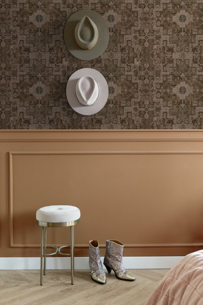 ESTAhome Tapete orientalisches Kelim-Patchwork Braun - 50 x 900 cm - 131360