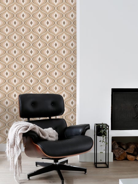 ESTAhome Tapete Retro-Ornamente Beige und Braun - 50 x 900 cm - 130985
