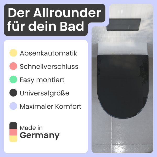 Toilettensitz mit Absenkautomatik, Schnellverschluss, einfacher Montage, Universalgröße und maximalem Komfort