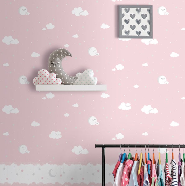 Sanders und Sanders Tapete kleine Wolken Rosa und Weiß - 53 cm x 10 m - 640558