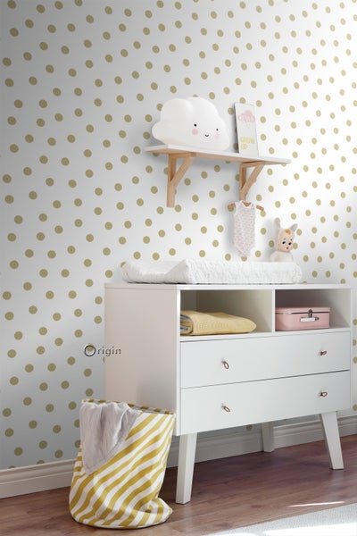 Origin Wallcoverings Tapete Punkte Weiß und Gold - 53 cm x 10.05 m - 347674
