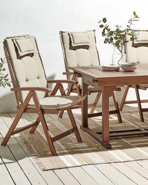 Set mit 6 Stühlen und Sitzkissen AMANTEA Akazienholz Taupe