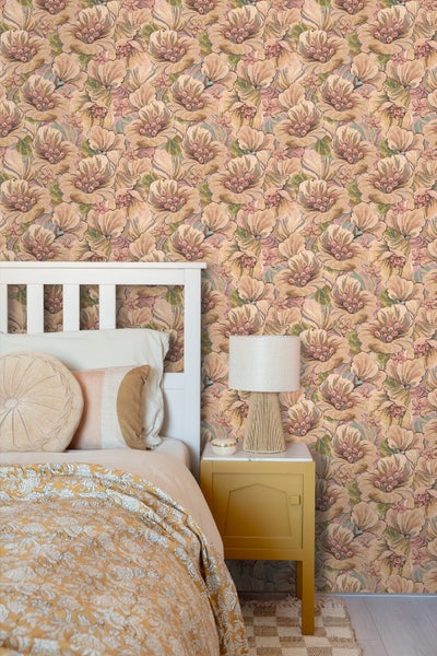 ESTAhome Tapete Blumenmuster Braun, Beige und Altrosa - 50 x 900 cm - 131295