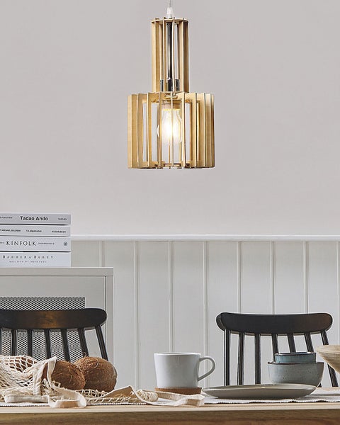 Hängeleuchte heller Holzfarbton Glockenform NIARI
