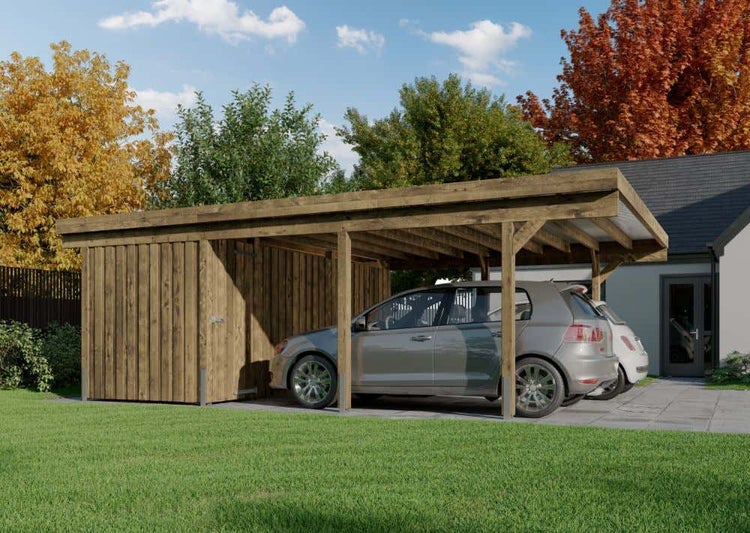 Alpholz Doppelcarport Salzburg Carport aus Holz in Grün, Unterstand Überdachung imprägniert 6x7,3m