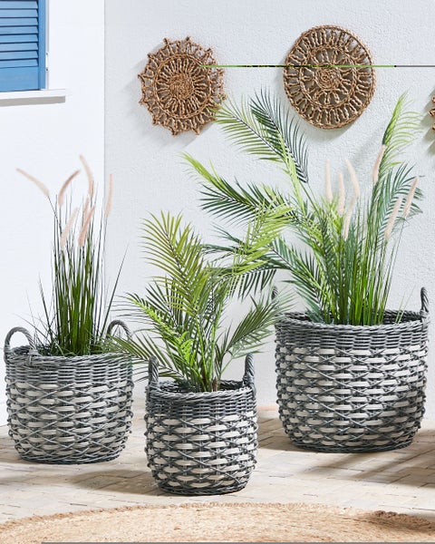 Set mit 3 Blumentöpfen GEFIRA Polyrattan 31/39/49 cm Grau