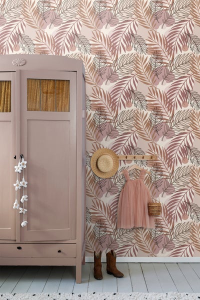 ESTAhome Tapete Blätter Beige und Altrosa - 50 x 900 cm - 139821