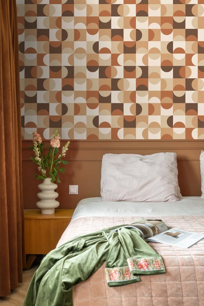 ESTAhome Tapete Kreise im Bauhaus-Stil Beige und Dunkelbraun - 50 x 900 cm - 130938