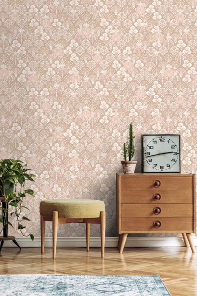 ESTAhome Tapete Blumenmuster im Jugendstil Hellrosa und Beige - 50 x 900 cm - 130968