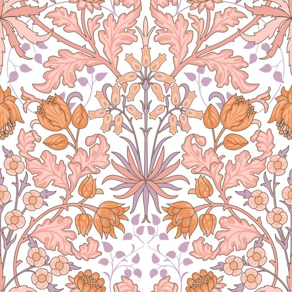 ESTAhome Tapete Blumenmuster im Jugendstil Rosa, Orange und Lila - 50 x 900 cm - 131177