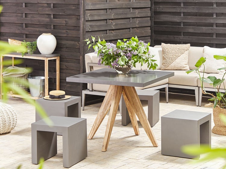 Gartenmöbel Set mit Hockern 4-Sitzer OLBIA/TARANTO Beton Grau