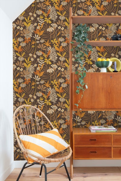 ESTAhome Tapete tropische Blätter und Blüten Braun und Mehrfarbig - 50 x 900 cm - 130997