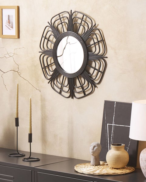 Wandspiegel PASAKU 60 cm 60 cm Rattan Schwarz