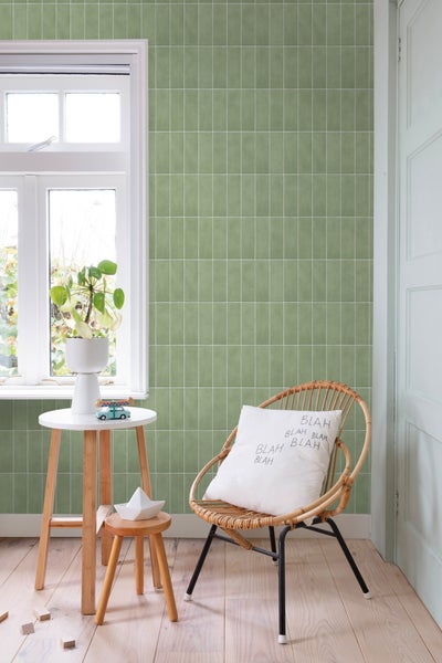 ESTAhome Tapete Fliesenmuster Grün - 50 x 900 cm - 131540