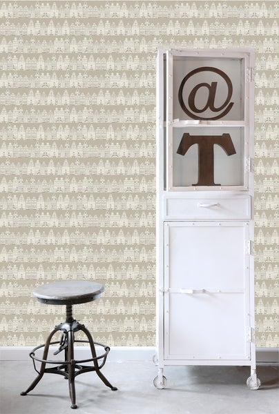 ESTAhome Tapete Amsterdamer Grachtenhäuser Beige - 53 cm x 10.05 m - 137713