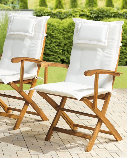 Set mit 2 Stühlen und Sitzkissen MAUI Akazienholz Cremeweiß