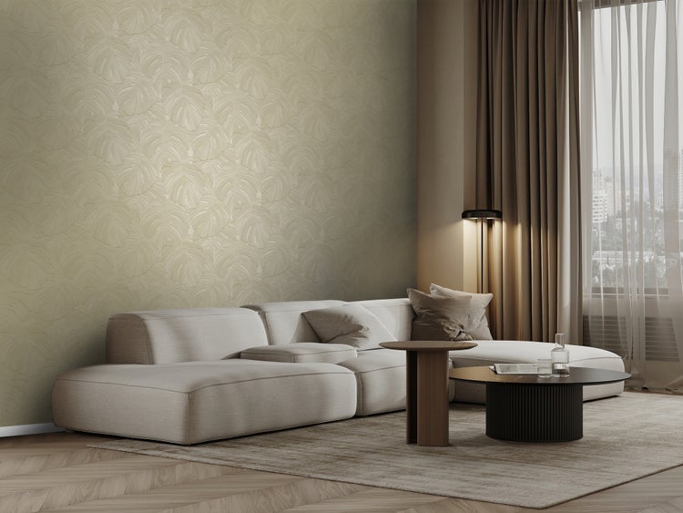 Origin Wallcoverings Tapete tropische Blätter Sandbeige - 53 cm x 10.05 m - 348025