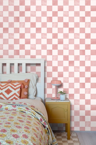 ESTAhome Tapete Karomuster Rosa und Weiß - 50 x 900 cm - 131288