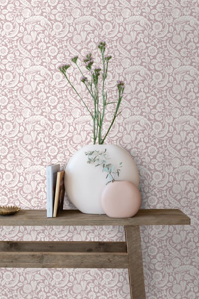 ESTAhome Tapete Blumenmuster Helllila - 50 x 900 cm - 139331