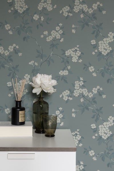 Duro Tapete Blumen Graublau - 53 cm x 10.05 m - 661149