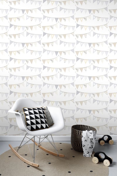 ESTAhome Tapete Girlande Hellgrau, Beige und Weiß - 53 cm x 10.05 m - 128709