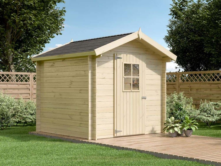 Alpholz Gerätehaus Luzern Gerätehaus aus Holz, Geräteschrank mit 19 mm Wandstärke, Gartenhaus mit Montagematerial, Naturbelassen 2,9x2,9m