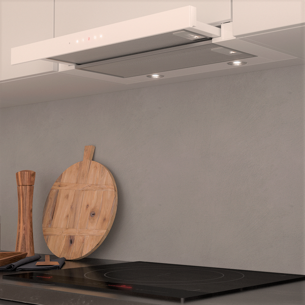 Dunstabzugshaube über einem Kochfeld in einer Küche.