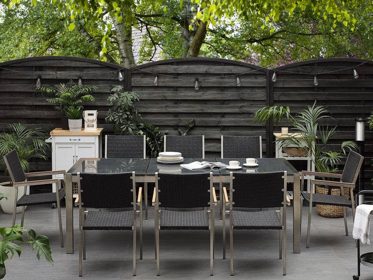 Gartenmöbel Set 8-Sitzer GROSSETO Dreifachplatte Granit Polierter Grau / Schwarz