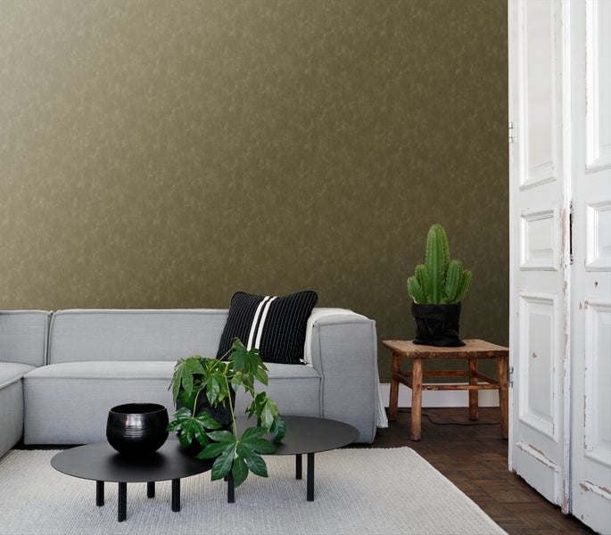 ESTAhome Tapete mit malerischem Effekt Khaki-Grün - 53 cm x 10.05 m - 148723