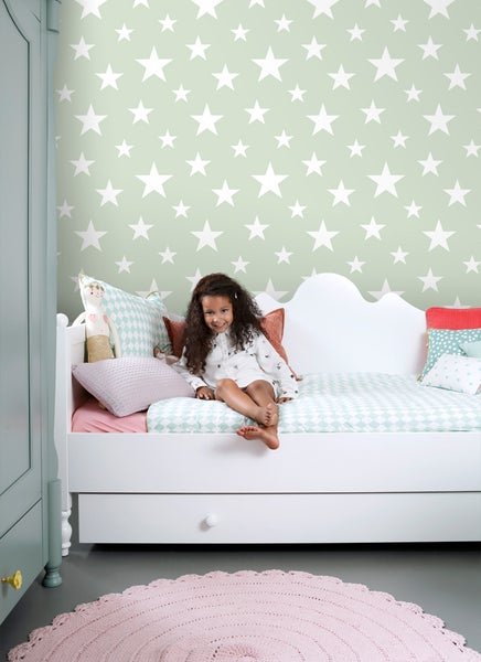 ESTAhome Tapete große und kleine Sterne Mintgrün und Weiß - 53 cm x 10.05 m - 128865