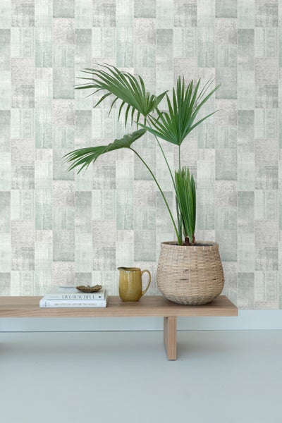 ESTAhome Tapete orientalisches-Marrakech Kelim-Patchwork Pastell Mintgrün - 53 cm x 10.05 m - 148650