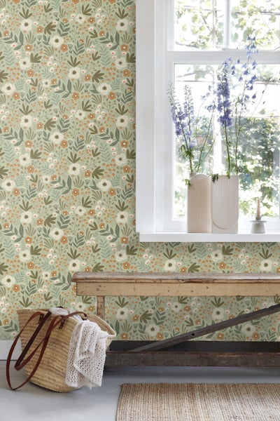 ESTAhome Tapete Blumen Graugrün - 50 x 900 cm - 131070