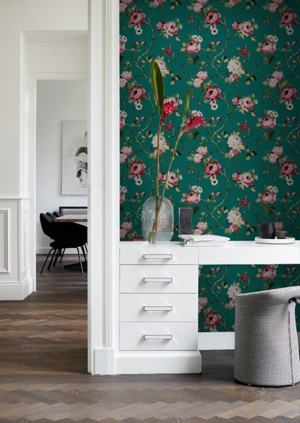 Origin Wallcoverings Tapete Blumen Smaragdgrün - 53 cm x 10.05 m - 347432