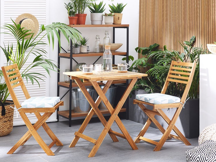 Bistro Set inkl. Kissen klappbar FIJI Akazienholz Blau