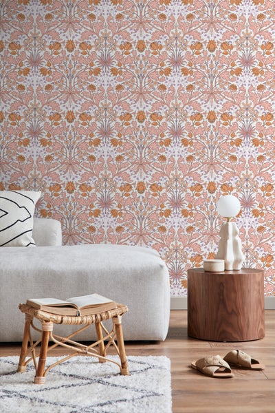 ESTAhome Tapete Blumenmuster im Jugendstil Rosa, Orange und Lila - 50 x 900 cm - 131177