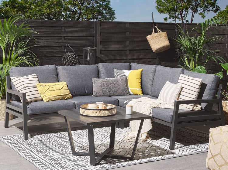 Garten Ecksofa mit Tisch 5-Sitzer VIZZINI Metall Grau