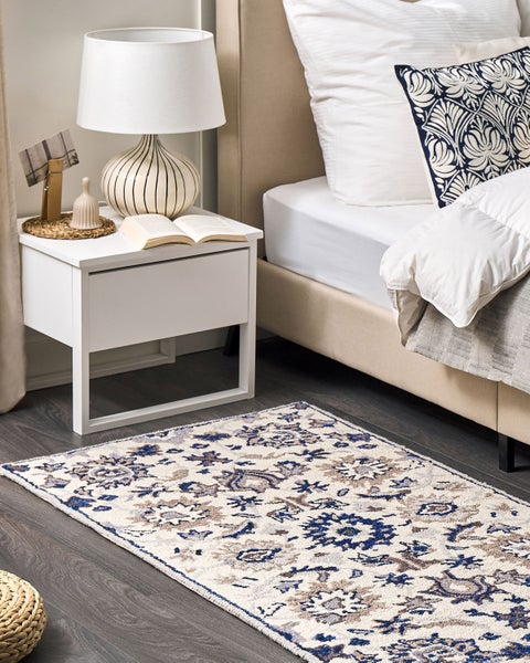 Teppich Wolle beige / blau 80 x 150 cm Kurzflor KUMRU