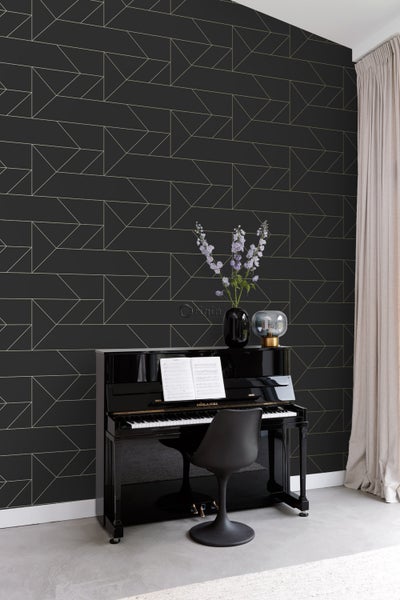 Origin Wallcoverings Tapete grafische Linien Schwarz und Gold - 53 cm x 10.05 m - 347726