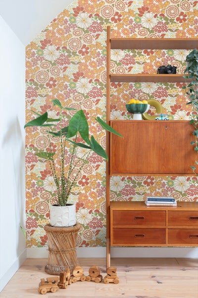 Borastapeter Tapete Retro Blumen Orange - 53 cm x 10.05 m - 661022