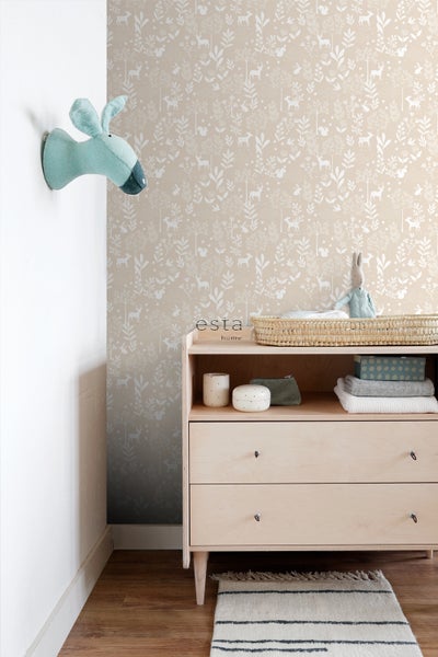 ESTAhome Tapete Wald mit Waldtieren Beige - 53 cm x 10.05 m - 139522