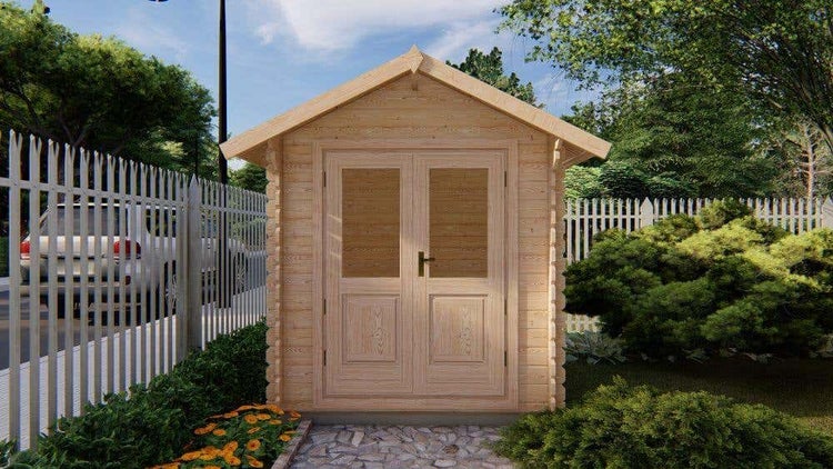 Alpholz Gerätehaus Bedford Gartenhaus aus Holz in natur, Holzhaus mit 28 mm Wandstärke, Blockbohlenhaus mit Montagematerial imprägniert 2,5x3m