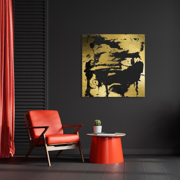 Blattgoldbild | Abstrakt | Gemälde | Wandbild mit Blattgold Applikationen| Handarbeit | Deko | AGPB00028, Format: 70x70cm