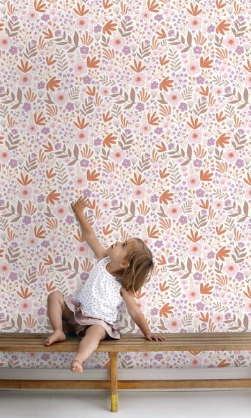 ESTAhome Tapete Blumen Orange und Lila - 50 x 900 cm - 131067