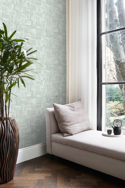 Origin Wallcoverings Tapete quadratische Holzstücke Hell Graugrün - 53 cm x 10.05 m - 347516