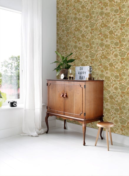 ESTAhome Tapete Retro Blumen Graugrün - 50 x 900 cm - 130964