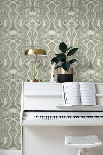 ESTAhome Tapete Blumenmuster im Jugendstil Hell Graugrün - 50 x 900 cm - 139897